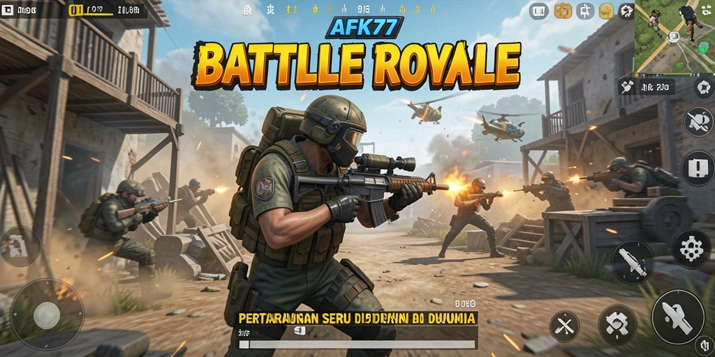 Tampilan mendebarkan dari gameplay Battle Royale AFK77.