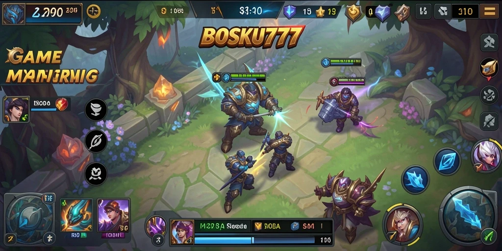Screenshot utama BOSKU777 menampilkan aksi seru dalam gameplay MOBA.
