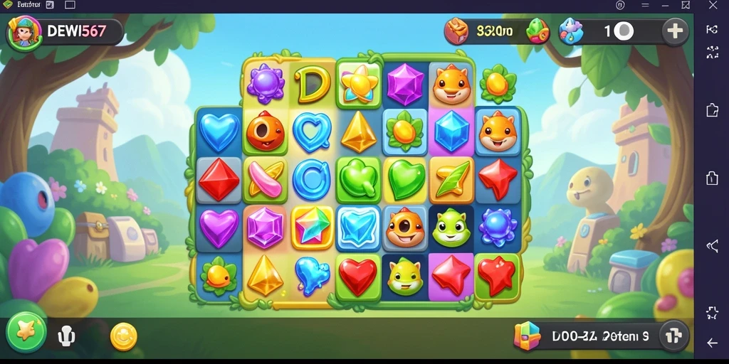 Tampilan gameplay DEWI567 dengan serangkaian level Match-3 yang menantang.