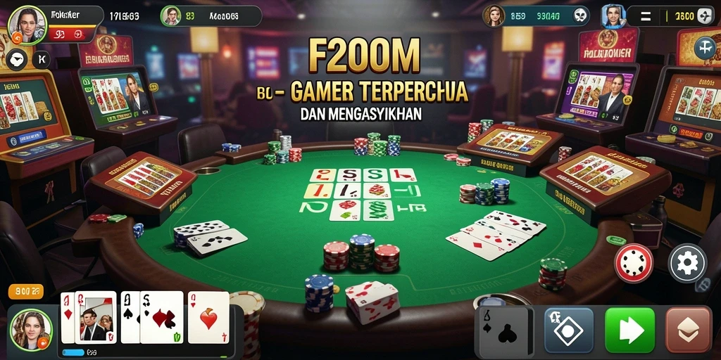 Tampilan gameplay F200M yang menegangkan dan seru saat bermain poker.