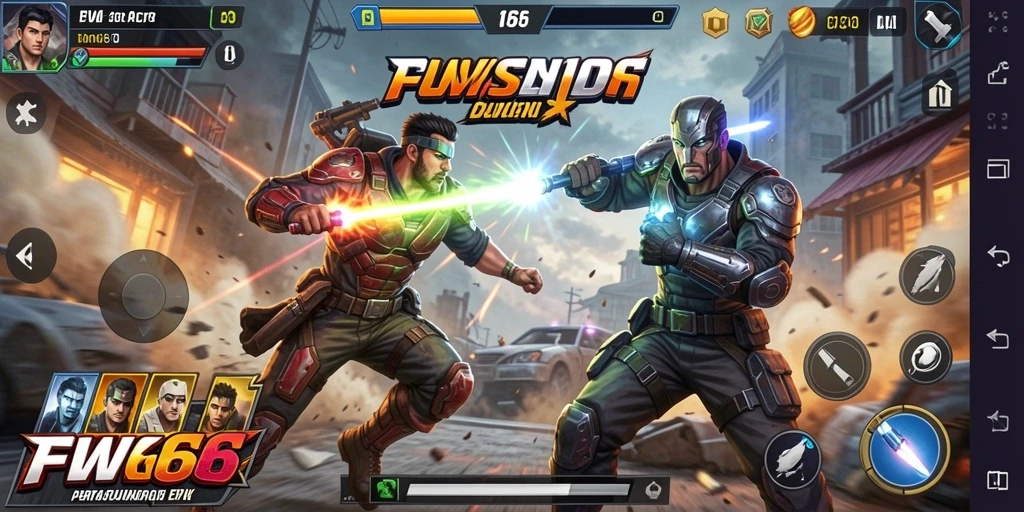 Tampilan gameplay menegangkan dalam FW66 dengan pertarungan aksi cepat.