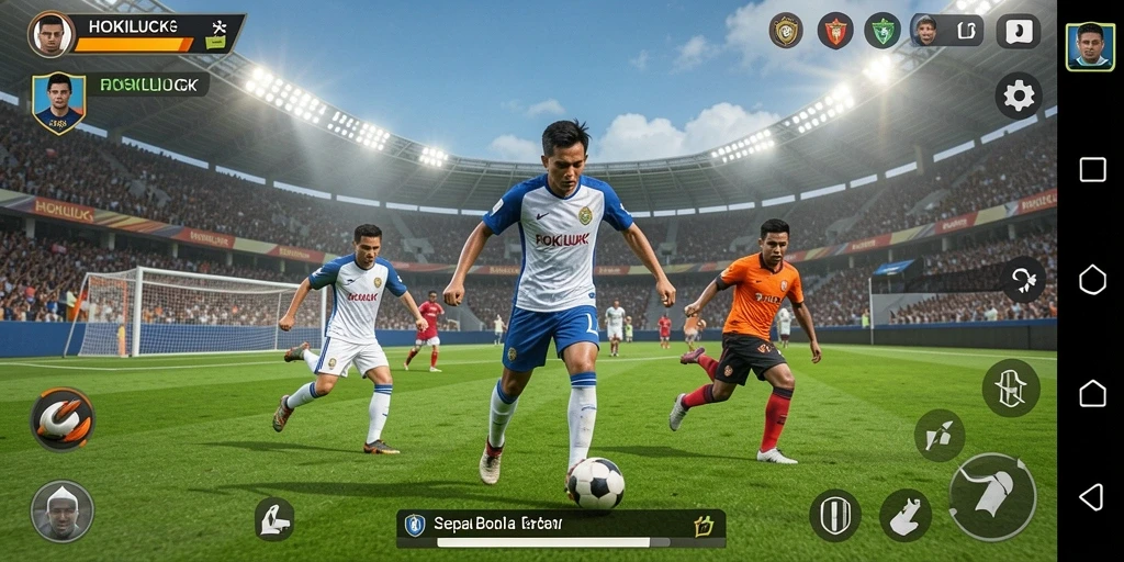 Tampilan permainan <strong>HOKILUCK</strong> saat bermain sepak bola di lapangan.