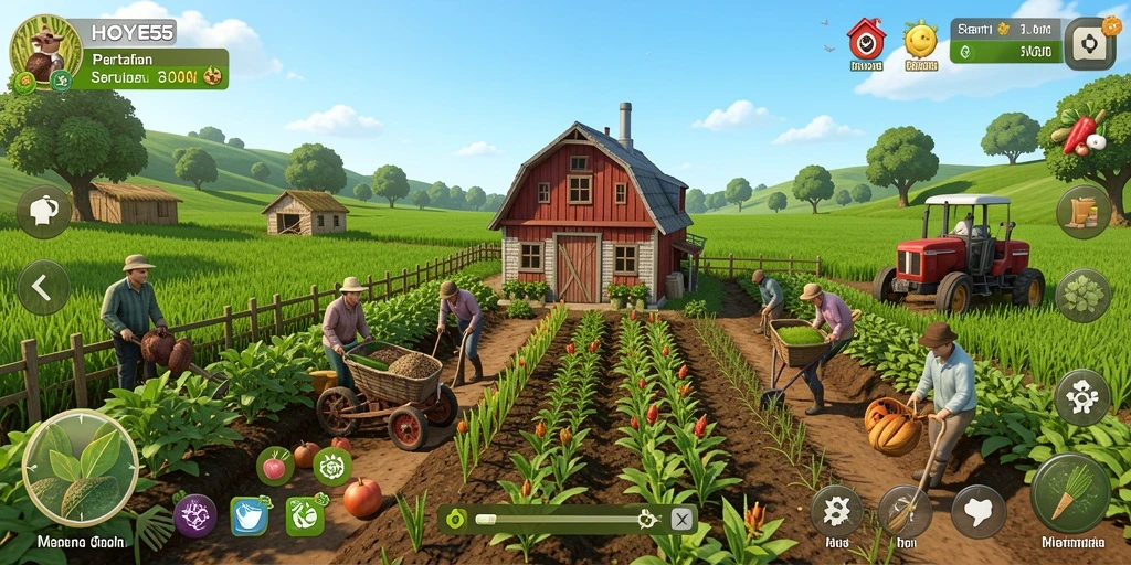 Tampilan gameplay menarik di HOYE55 dengan suasana pertanian yang hidup.