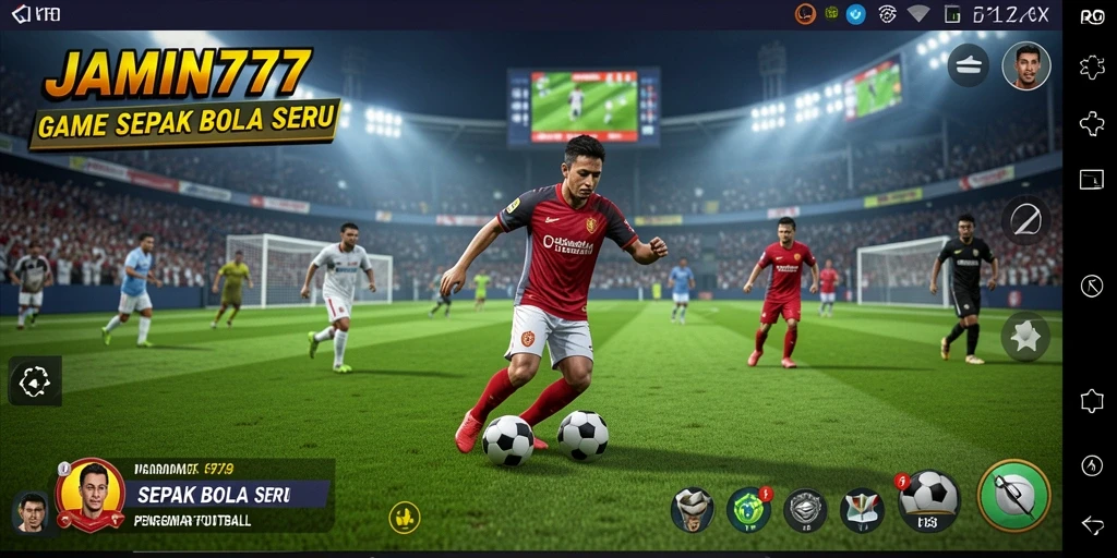 Tampilan gameplay seru di JAMIN777 dengan aksi sepak bola yang mendebarkan.