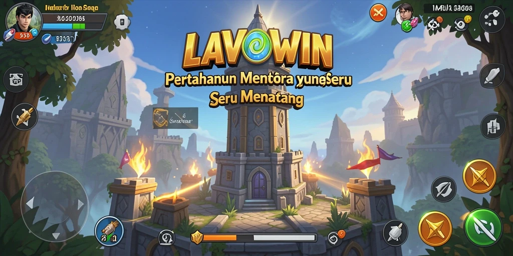Screenshot LAVOWIN menunjukkan menara dan musuh dalam aksi Tower Defense.