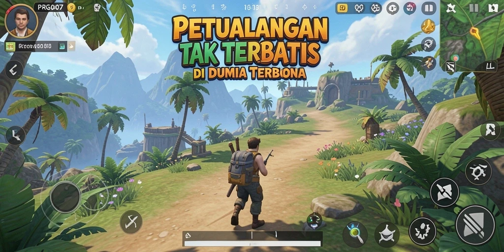 Screenshot menampilkan aksi petualangan dalam dunia Open World yang luas.