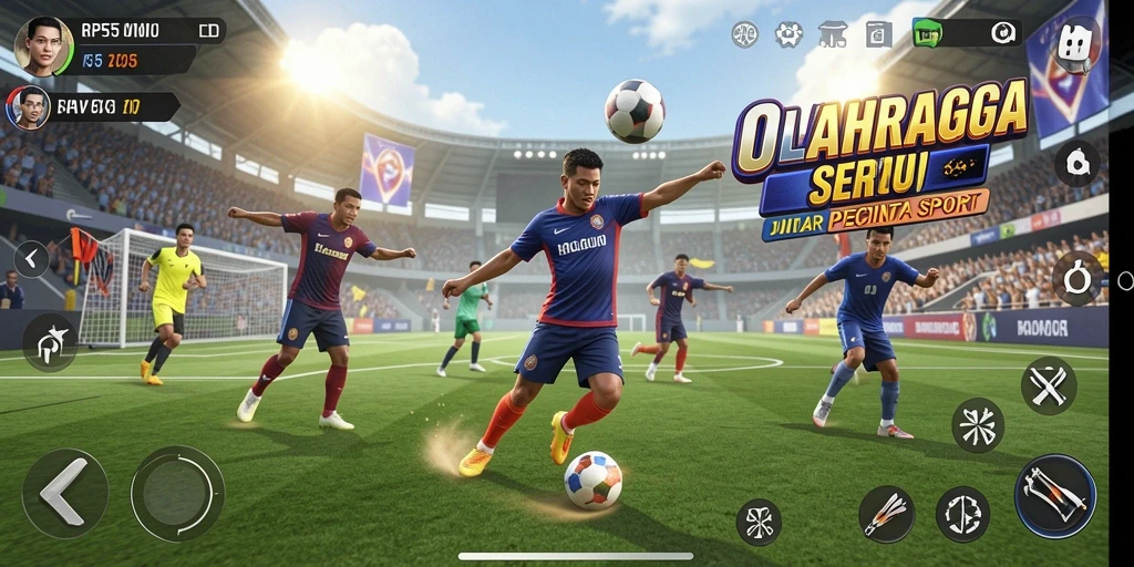 Screenshot gameplay RP55 yang menunjukkan aksi olahraga yang seru.