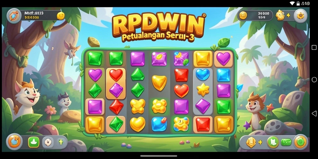 Screenshot gameplay RPIDWIN menunjukkan aksi mencocokkan item Match-3.